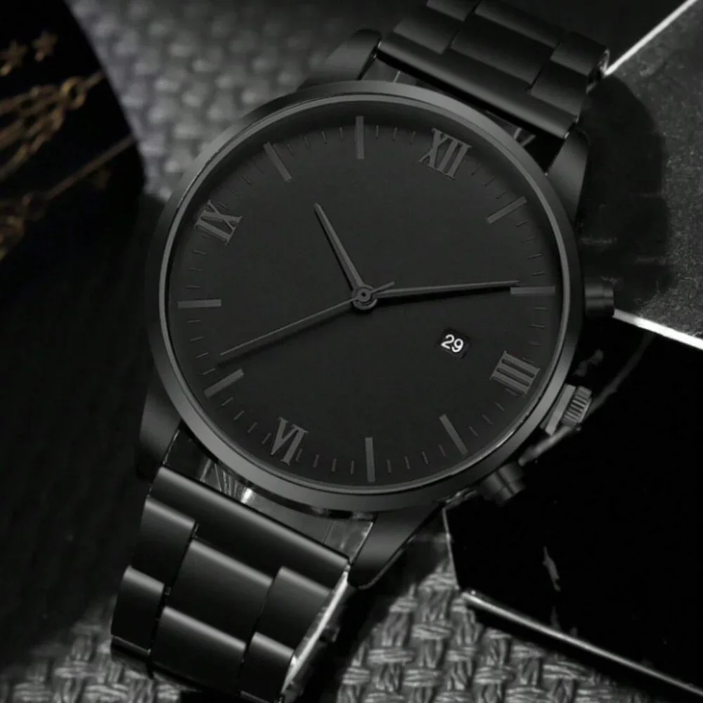 2pcs/set Fashionable Business Style Stainless Steel Quartz Watch With Bracelet - Picture 3 of 5